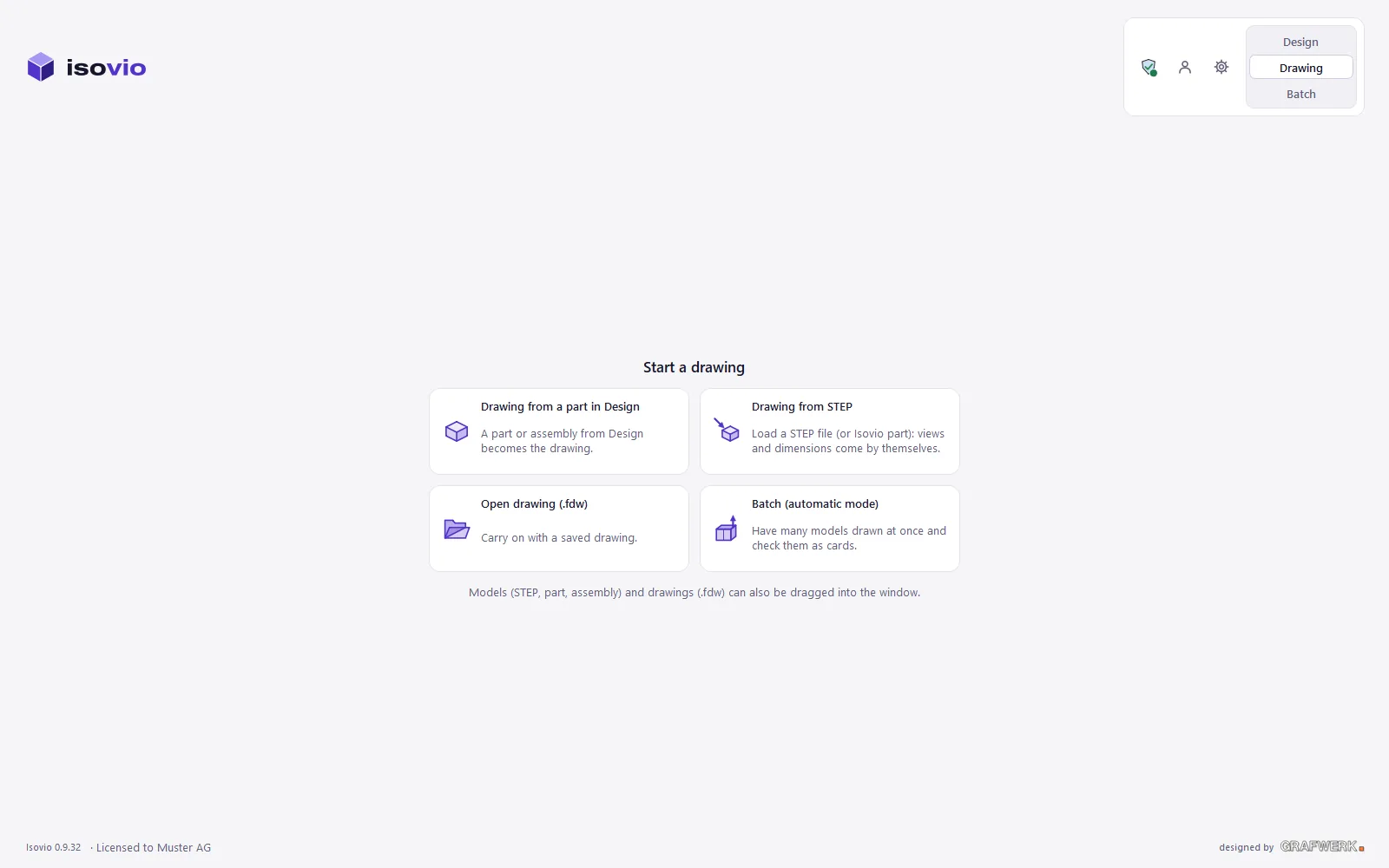 The empty editor page with the four ways to a drawing.
